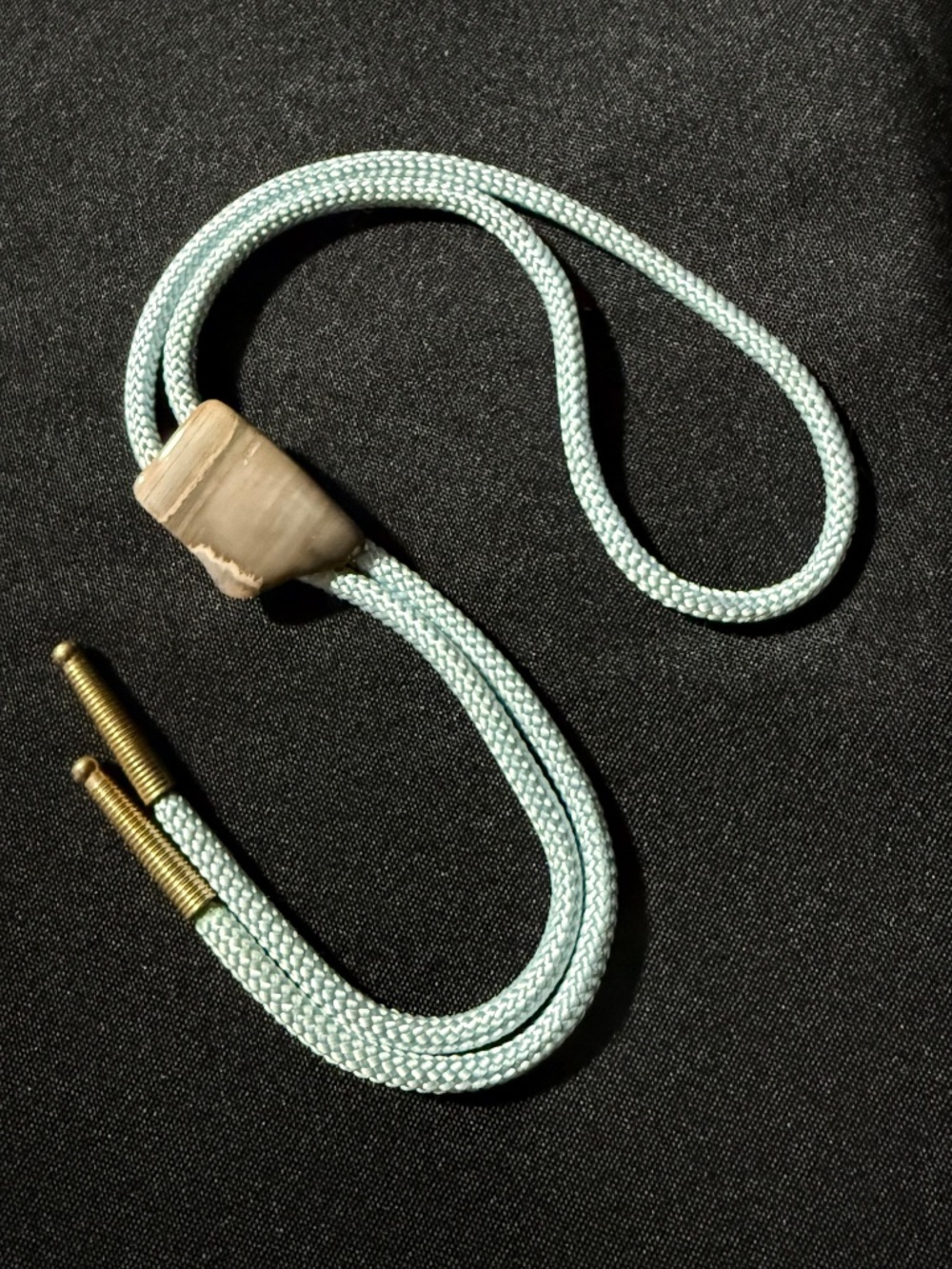 Bolo Tie Aqua Cord with Polished Brown/Beige/Gray/Cream Stone